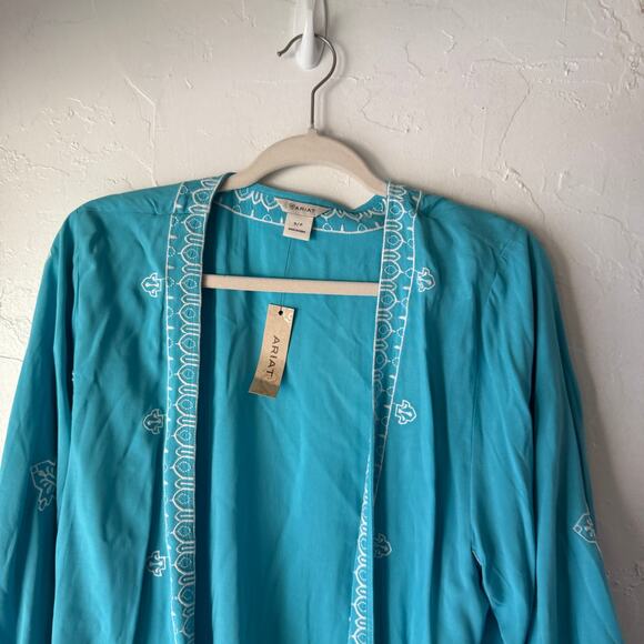 Ariat Misty Kimono Maui Blue Open Front Embroidered Cardigan S/P NWT - Picture 2 of 10